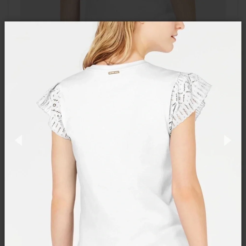 Michael Kors White Lace Sleeve Tee